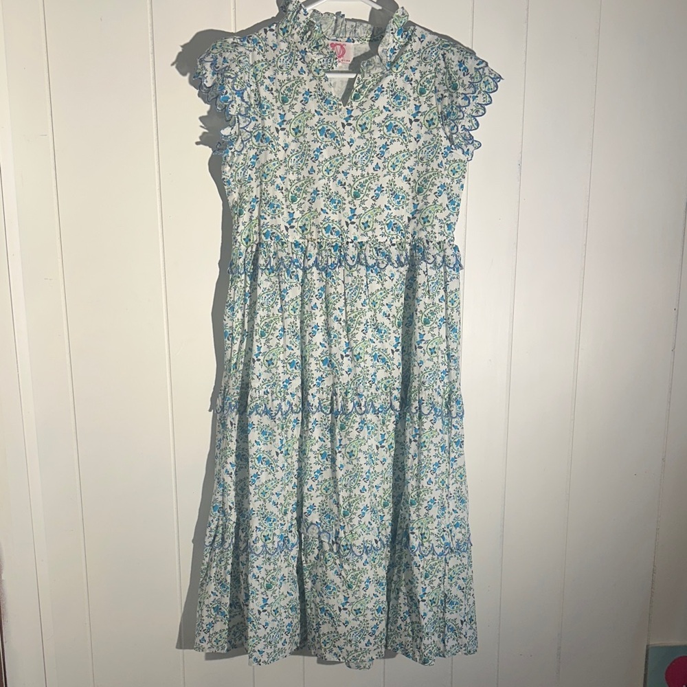 Victoria Dunn White Dress with Blue & Green Paisley Print Size Small 📦